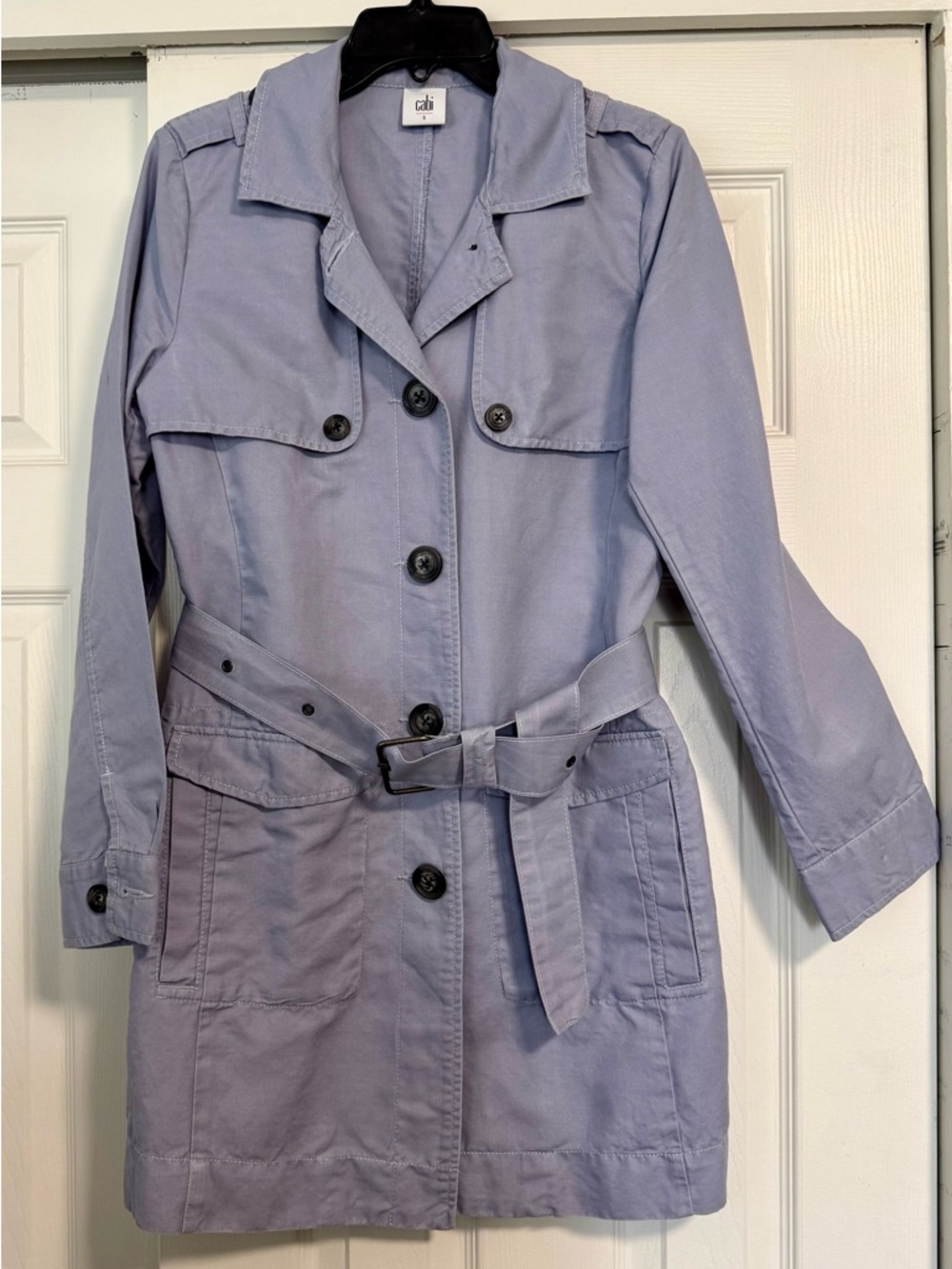CAbi Tanner Trench Coat with Waist Belt and pockets - linen blend